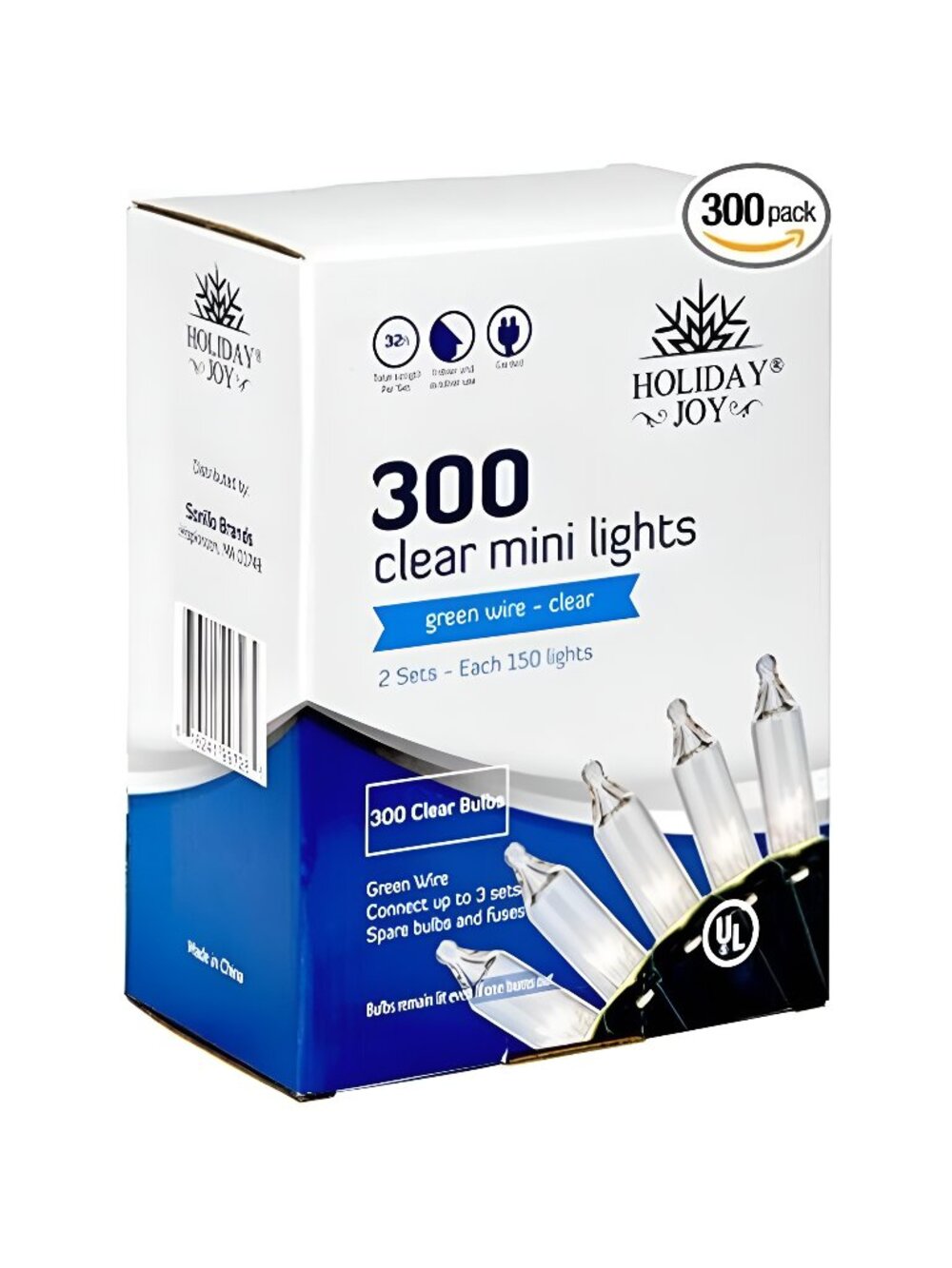 300 Count Clear White Green Wire Christmas Tree String Lights - Indoor/Outdoor
